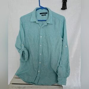 Perry Ellis Linen blend womens blouse Sz M light blue EUC